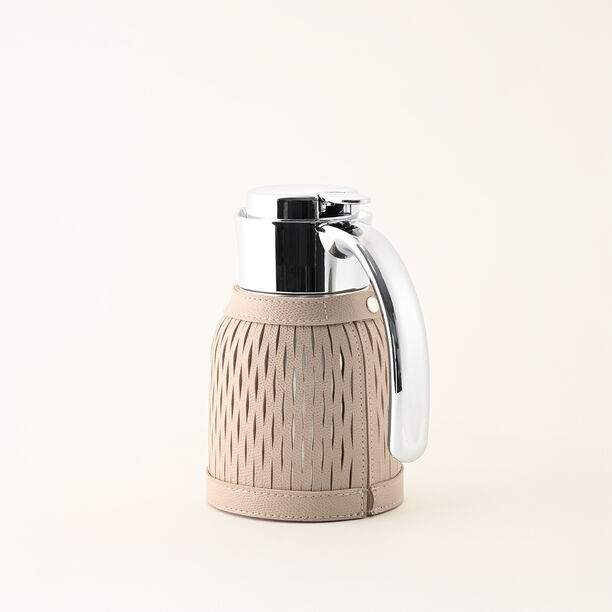 0.8 L beige steel/lather vacuum flask image number 1
