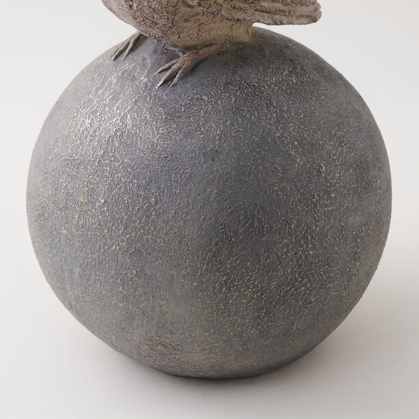 Homez Resin Birdie Standing On Orb Looking Up, Grey 16*17.5*24 Cm image number 4