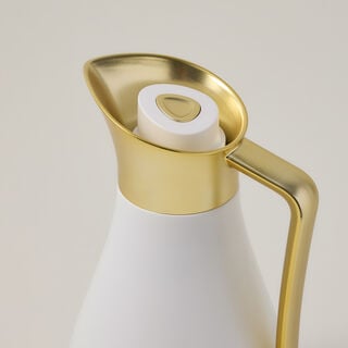 Dallaty steel vacuum flask white with matt golden handle 1L