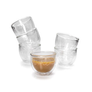 6 Pieces Double Wall Cawa Borosilicate Glass Cup Serves 6 Persons Plain Calligraphy Matte
