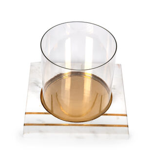Candle Holder White Marble Gold Inlay
