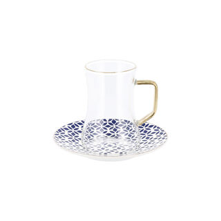 Dallaty white with gold and blue patterns Tea and coffee cups set 18 pcs