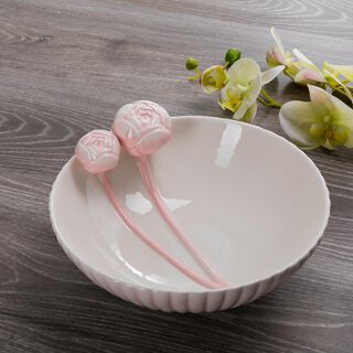 Dolomite Bowl Balloon Flower Cream Pink