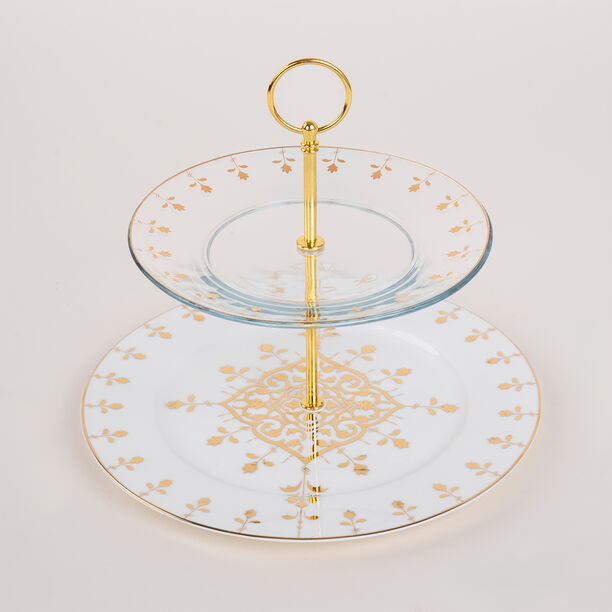 La Mesa gold porcelain and glass 2 tiered cake stand image number 0