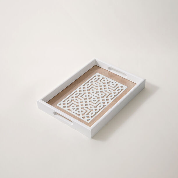 Dallaty White Wooden 2Pcs Tray Set, Large And Small, Brown Patterned image number 2