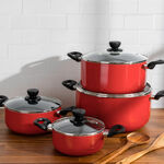 Alberto Nonstick Cookware Set   W/Glass Lid  8Pcs Set  Red Color (18/22/26/30Cm) image number 2