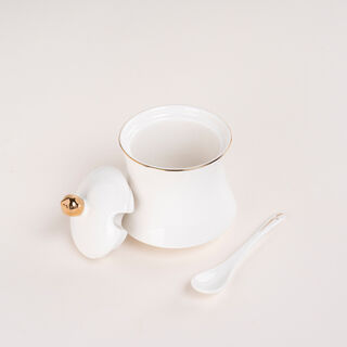 دلتي وعاء سكر بورسلين أبيض