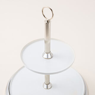 Mawaddah 2 tiered cake stand in silver metal 32*32*64 Cm