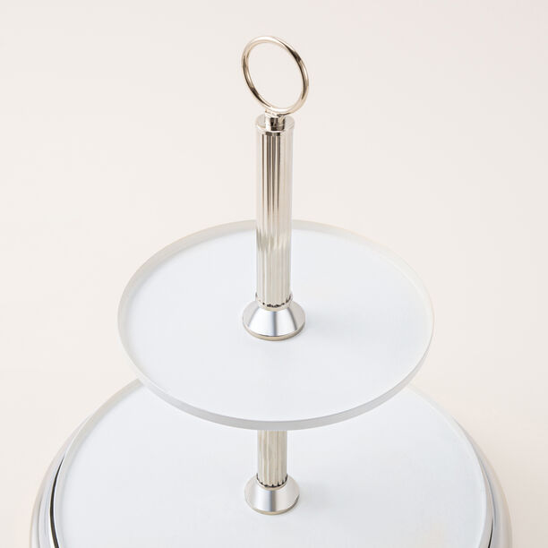 Mawaddah 2 tiered cake stand in silver metal 32*32*64 Cm image number 3