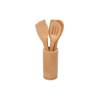 Bamboo Utensils 5 Pcs Set Inside Holder
