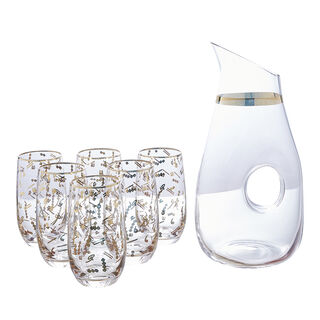 7 Pcs Glass Drink Set Tashkeel Pattern Gold