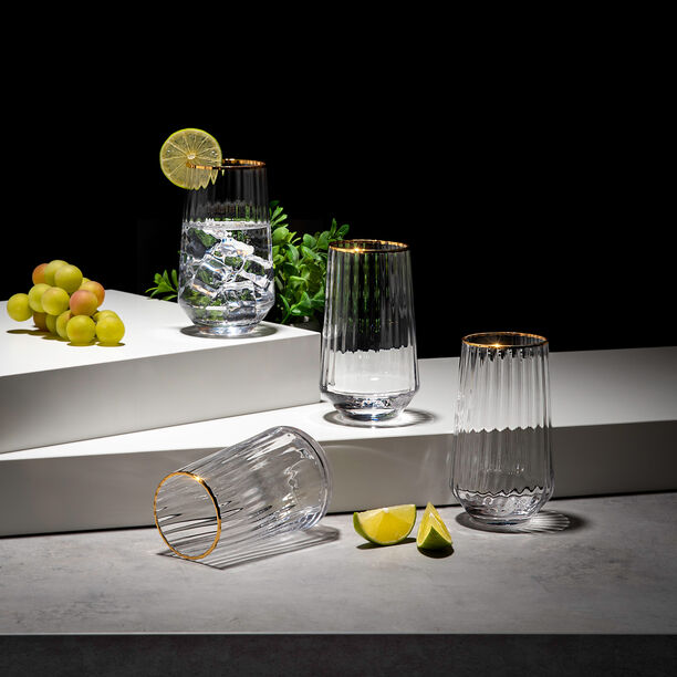 Set Of 4 Clear Ribbed Tumbler With Gold Rim image number 4