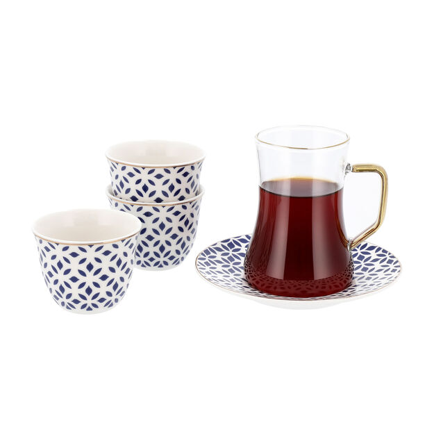 Dallaty white with gold and blue patterns Tea and coffee cups set 18 pcs image number 0