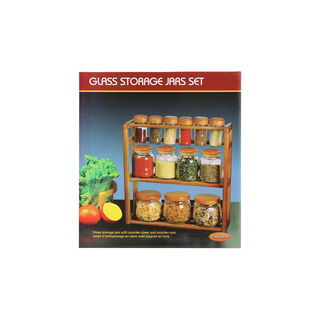 12 Pcs Glass Spice Jar With Wooden Rack
