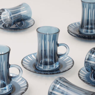 Dallaty 12pcs glass tea set with stripes, dark blue