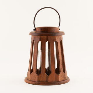 "هومز حامل شمع تصميم فانوس خشب ومعدن طبيعي 31*26*26سم