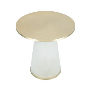 Side Table Frosted White Glass Base Gold Brass Top 46 *46 cm