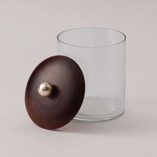 هومز برطمان زجاجي وغطاء خشب بتصميم أسطواني 10*10*12سم