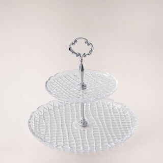 لا ميسا حامل طبقين زجاجين للتقديم بمقبض فضي 27.3*27.3*2.2 سم