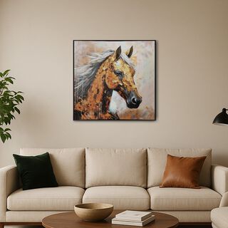 Homez canvas wall art framed horse, brown 100*100cm