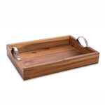 Alberto Acacia Wood Serving Tray With Steel Handles  image number 0