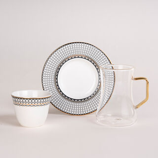 Dallaty white glass and porcelain Tea and coffee cups set 18 pcs