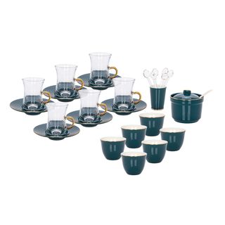 Zukhroof 28 Pieces Porcelain Tea And Coffee Set Solid Dark Green Serve 6