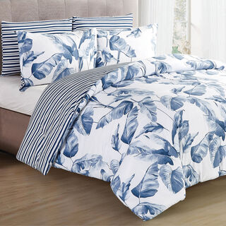 Cottage 6 Pcs Microfiber King Comforter Set, White/Blue, 230*250Cm