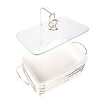 Rectangular Food Warmer Set With Candle Stand Silver 13.5" image number 2