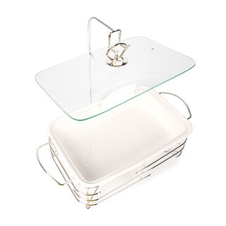 Rectangular Food Warmer Set With Candle Stand Silver 13.5"