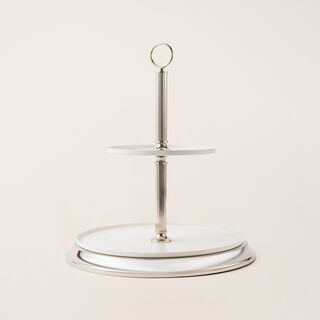 Mawaddah 2 tiered cake stand in silver metal 32*32*64 Cm