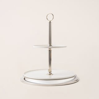Mawaddah 2 tiered cake stand in silver metal 32*32*64 Cm