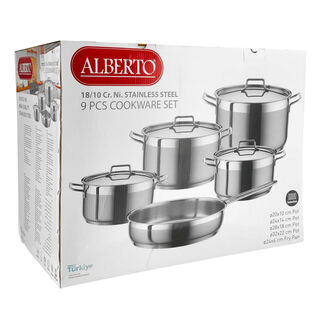 9 Piece Cookware Set With Stainless Steel Lid