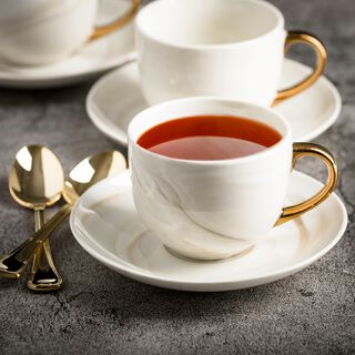 La Mesa Marble Tea Cup & Saucer Set 12 Pieces Gold