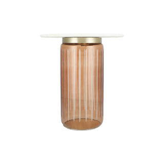 Side Table Brown Glass Base Marble Top 48 *56 cm