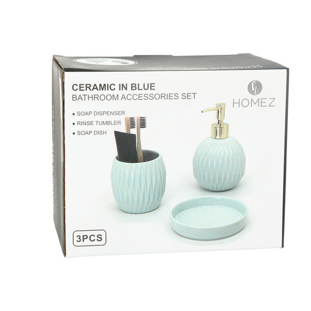 3 Pcs Ceramic Bath Set Blue image number 2