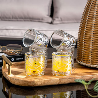 6 Piece Glass Coffee Cup Set Silver Rim