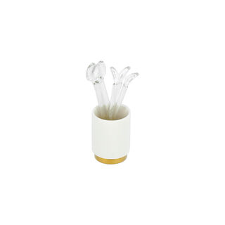 Dallaty white glass & porcelain stirring spoons with holder 7 pcs