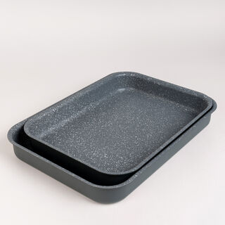 Alberto 2 Pieces Rectangle Forged Aluminum Roaster Set Dark Grey Color