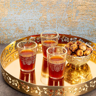 طقم كاسات شاي مغربي لون ذهبي 6 قطع