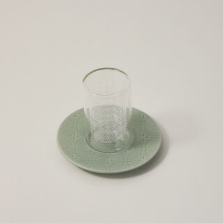 Dallaty green porcelain and glass Tea and coffee cups set 18 pcs