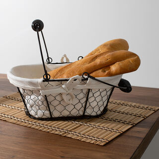 Alberto Metal Oval Bread Basket With Handle Coffee Color