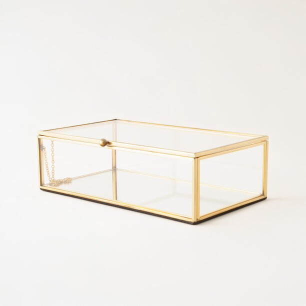 هومز صندوق مجوهرات زجاج بإطار ذهبي وسط 21*12*6سم image number 0