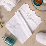 Scalloped Embroided Border Face Towel White 100% Cotton 30*30 cm image number 0