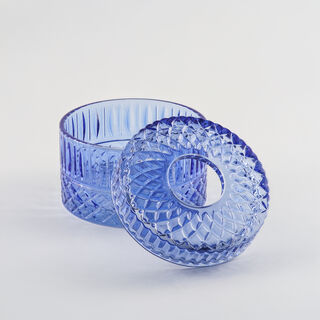 هومز علبة مناديل زجاج أزرق كحلي 16*16*11 سم