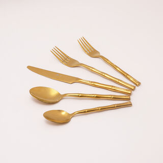 La Mesa gold bamboo pattern stainless steel cutlery set 20 pc