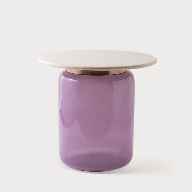 Homez glass side table with marble top 51*47cm, lilac image number 0