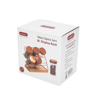 Alberto 6 Pieces Glass Spice Jars With Copper Clip Lid And Metal Stand