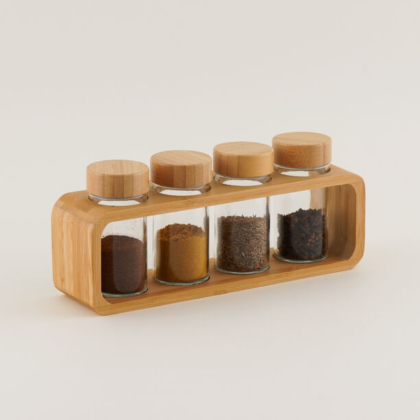 البرتو طقم علب بهارات زجاج مع حامل خشب 4 قطع 25.2*6.4*10.6 سم image number 0