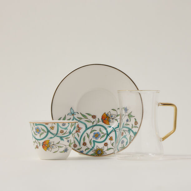 21 Pcs Porcelain Tea And Coffee Set Green image number 1